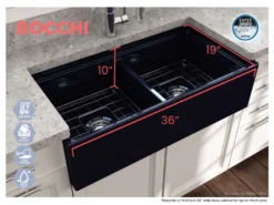 BOCCHI Contempo 36" Fireclay Workstation Farmhouse Sink with Accessories, 50/50 Double Bowl, Sapphire Blue, 1348-010-0120