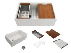 BOCCHI Contempo 30" Fireclay Workstation Farmhouse Sink with Accessories, White, 1344-001-0120