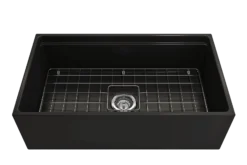 BOCCHI Contempo 33" Fireclay Workstation Farmhouse Sink Kit with Faucet and Accessories, Matte Black (sink) / Matte Black (faucet), 1504-004-2020MB