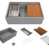 BOCCHI Contempo 30" Fireclay Workstation Farmhouse Sink with Accessories, Matte Gray, 1344-006-0120