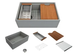 BOCCHI Contempo 30" Fireclay Workstation Farmhouse Sink with Accessories, Matte Gray, 1344-006-0120