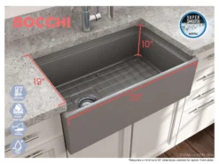 BOCCHI Contempo 30" Fireclay Workstation Farmhouse Sink with Accessories, Matte Gray, 1344-006-0120