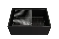 BOCCHI Contempo 27" Fireclay Workstation Farmhouse Sink Kit with Accessories, Matte Black, 1628-004-0120