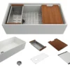 BOCCHI Contempo 36" Fireclay Workstation Farmhouse Sink with Accessories, Matte White, 1505-002-0120