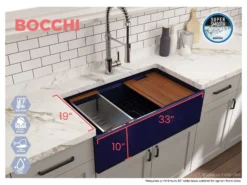 BOCCHI Contempo 33" Fireclay Workstation Farmhouse Sink with Accessories, Sapphire Blue, 1504-010-0120