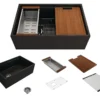 BOCCHI Contempo 30" Fireclay Workstation Farmhouse Sink with Accessories, Matte Black, 1344-004-0120