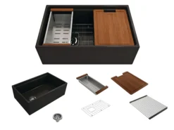 BOCCHI Contempo 30" Fireclay Workstation Farmhouse Sink with Accessories, Matte Black, 1344-004-0120