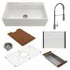 BOCCHI Contempo 33" Fireclay Workstation Farmhouse Sink Kit with Faucet and Accessories, White (sink) / Stainless Steel (faucet), 1504-001-2020SS