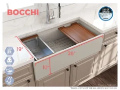 BOCCHI Contempo 36" Fireclay Workstation Farmhouse Sink with Accessories, Biscuit, 1505-014-0120