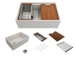 BOCCHI Contempo 30" Fireclay Workstation Farmhouse Sink with Accessories, Biscuit, 1344-014-0120