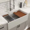 BOCCHI Contempo 33" Fireclay Workstation Farmhouse Sink with Accessories, Matte White, 1504-002-0120