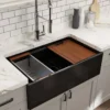BOCCHI Contempo 33" Fireclay Workstation Farmhouse Sink with Accessories, Black, 1504-005-0120
