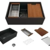 BOCCHI Contempo 30" Fireclay Workstation Farmhouse Sink with Accessories, Matte Dark Gray, 1344-020-0120