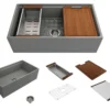 BOCCHI Contempo 33" Fireclay Workstation Farmhouse Sink with Accessories, Matte Gray, 1504-006-0120