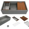 BOCCHI Contempo 36" Fireclay Workstation Farmhouse Sink with Accessories, Matte Gray, 1505-006-0120