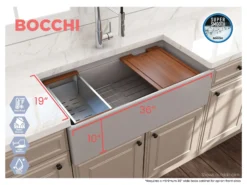 BOCCHI Contempo 36" Fireclay Workstation Farmhouse Sink with Accessories, Matte Gray, 1505-006-0120