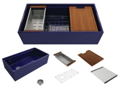 BOCCHI Contempo 36" Fireclay Workstation Farmhouse Sink with Accessories, Sapphire Blue, 1505-010-0120