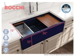 BOCCHI Contempo 36" Fireclay Workstation Farmhouse Sink with Accessories, Sapphire Blue, 1505-010-0120