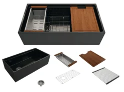 BOCCHI Contempo 36" Fireclay Workstation Farmhouse Sink with Accessories, Black, 1505-005-0120