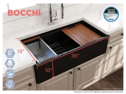 BOCCHI Contempo 36" Fireclay Workstation Farmhouse Sink with Accessories, Black, 1505-005-0120