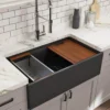 BOCCHI Contempo 33" Fireclay Workstation Farmhouse Sink with Accessories, Matte Dark Gray, 1504-020-0120
