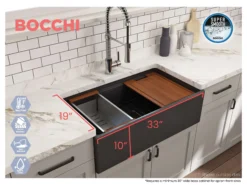 BOCCHI Contempo 33" Fireclay Workstation Farmhouse Sink with Accessories, Matte Dark Gray, 1504-020-0120