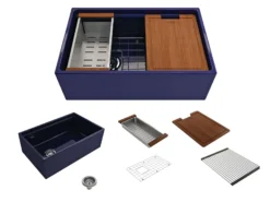 BOCCHI Contempo 30" Fireclay Workstation Farmhouse Sink with Accessories, Sapphire Blue, 1344-010-0120
