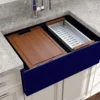 BOCCHI Contempo 27" Fireclay Workstation Farmhouse Sink Kit with Accessories, Sapphire Blue, 1628-010-0120