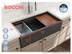 BOCCHI Contempo 36" Fireclay Workstation Farmhouse Sink with Accessories, Matte Dark Gray, 1505-020-0120