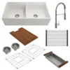 BOCCHI Contempo 36" White Fireclay Workstation Farmhouse Sink Kit with Chrome Faucet and Accessories, 50/50 Double Bowl, 1348-001-2020CH