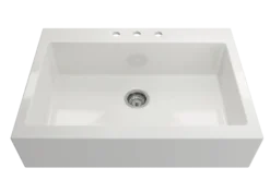BOCCHI Nuova 34" Fireclay Farmhouse Sink Kit with Faucet and Accessories, White (sink) / Chrome (faucet), 1500-001-2020CH