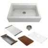 BOCCHI Nuova 34" Fireclay Farmhouse Sink Kit with Accessories, White, 1500-001-KIT1