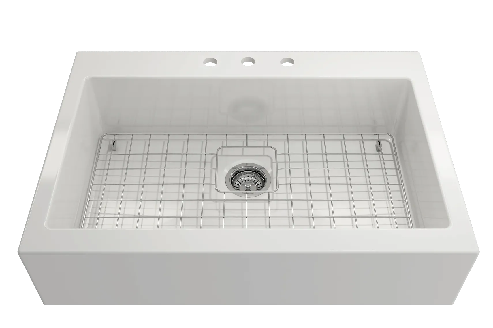 BOCCHI Nuova 34" Fireclay Farmhouse Sink Kit with Faucet and Accessories, White (sink) / Stainless Steel (faucet), 1500-001-2020SS