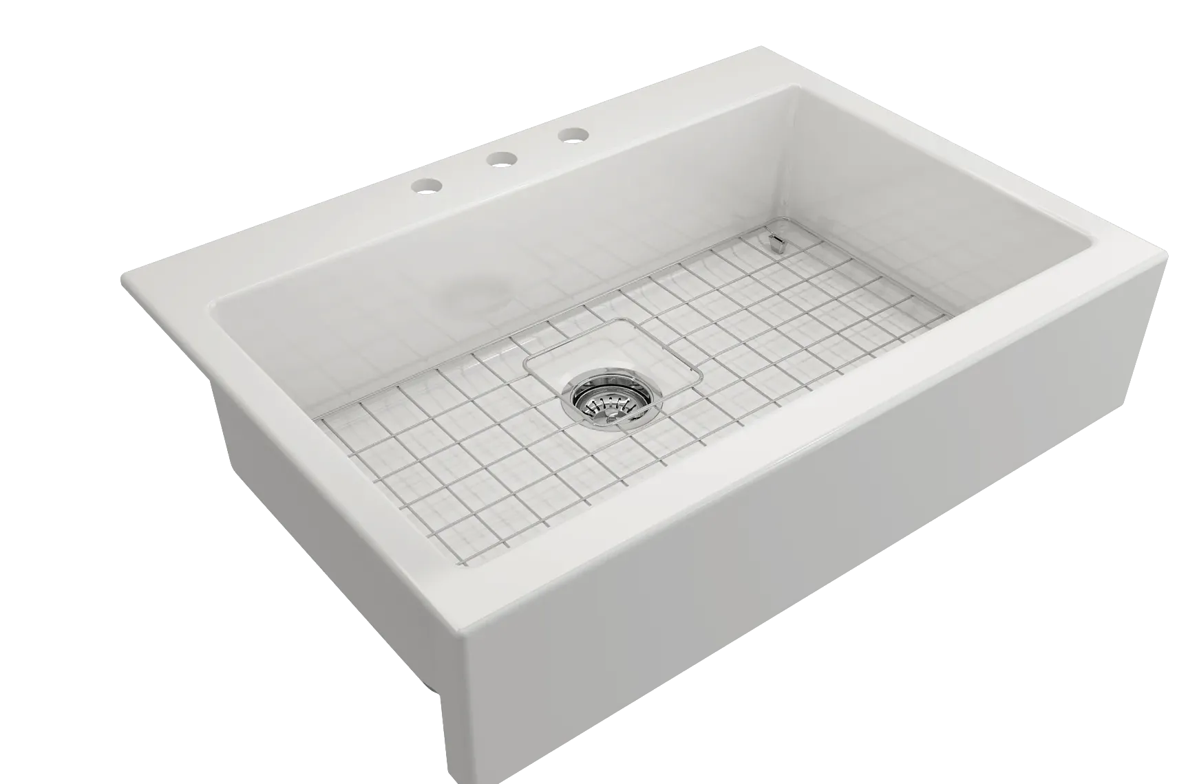 BOCCHI Nuova 34" Fireclay Farmhouse Sink Kit with Faucet and Accessories, White (sink) / Stainless Steel (faucet), 1500-001-2020SS