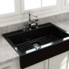 BOCCHI Nuova 34" Fireclay Retrofit Drop-In Farmhouse Sink with Accessories, Black, 1500-005-0127