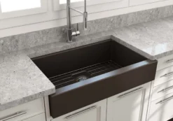 BOCCHI Nuova 34" Fireclay Retrofit Farmhouse Sink with Accessories, Matte Brown, 1551-025-0120
