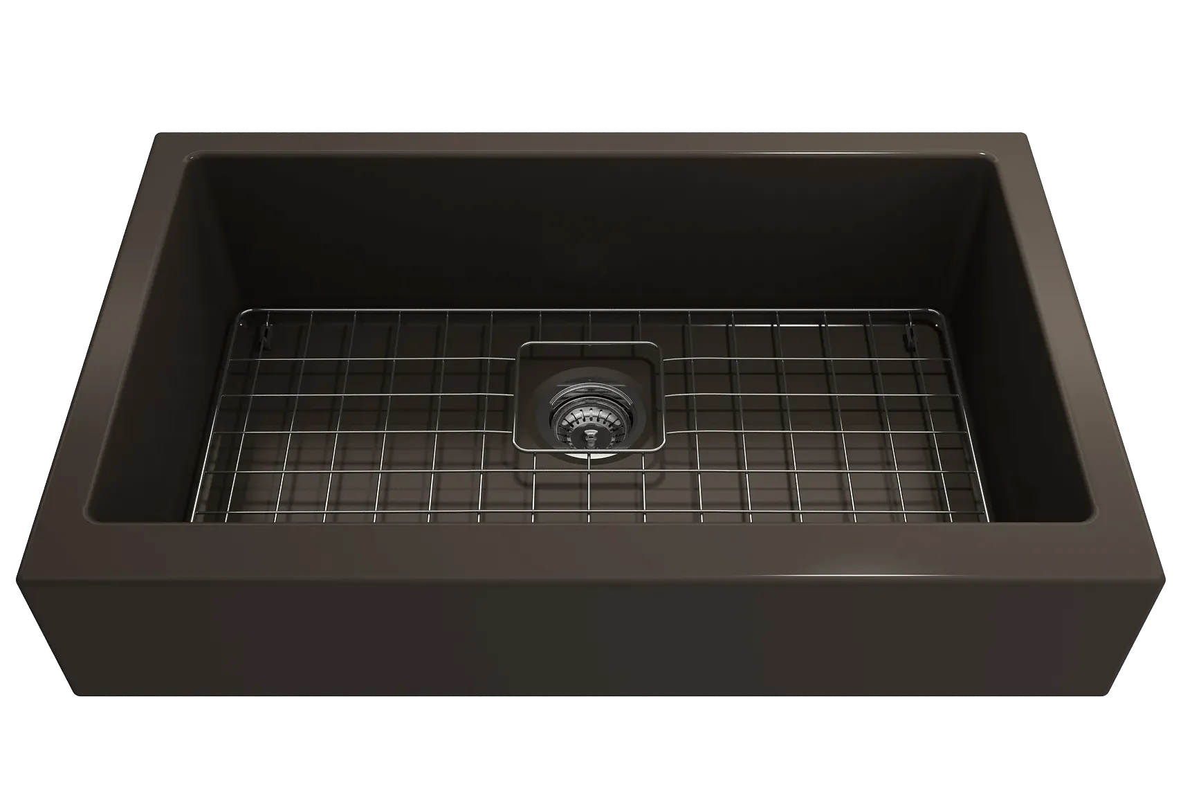 BOCCHI Nuova 34" Fireclay Retrofit Farmhouse Sink with Accessories, Matte Brown, 1551-025-0120