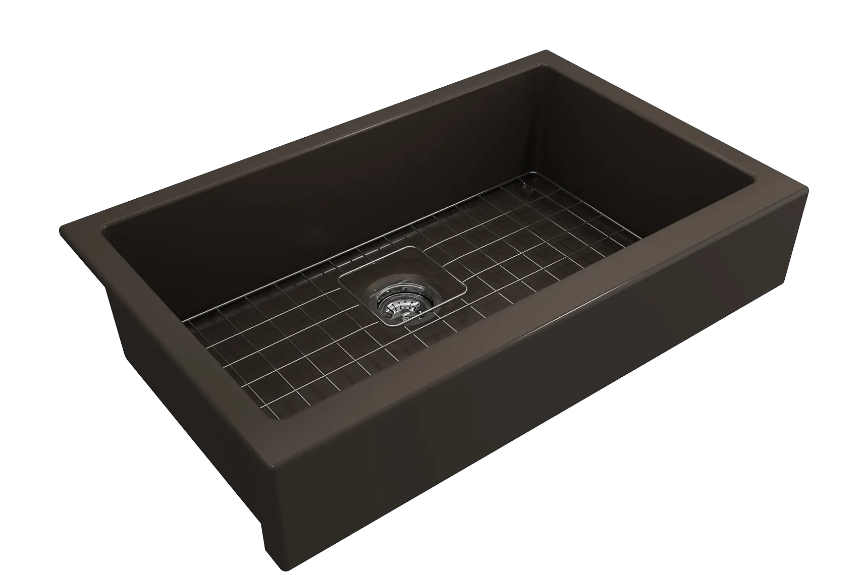 BOCCHI Nuova 34" Fireclay Retrofit Farmhouse Sink with Accessories, Matte Brown, 1551-025-0120