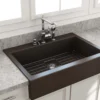 BOCCHI Nuova 34" Fireclay Retrofit Drop-In Farmhouse Sink with Accessories, Matte Brown, 1500-025-0127