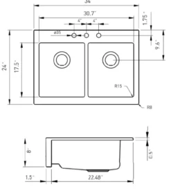 BOCCHI Nuova 34" Fireclay Retrofit Drop-In Farmhouse Sink with Accessories, 50/50 Double Bowl, Biscuit, 1501-014-0127