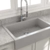 BOCCHI Nuova 34" Fireclay Retrofit Drop-In Farmhouse Sink with Accessories, Matte Gray, 1500-006-0127