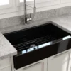 BOCCHI Nuova 34" Fireclay Retrofit Farmhouse Sink with Accessories, Black, 1551-005-0120