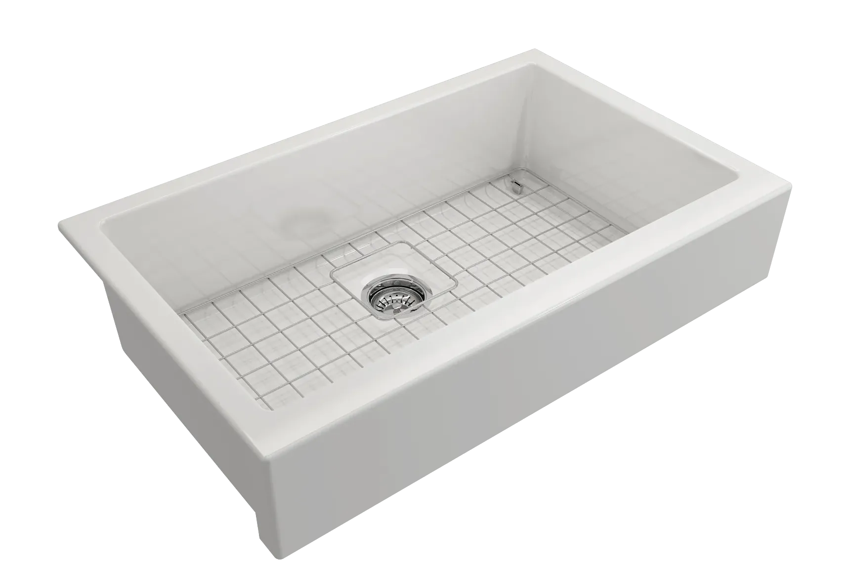 BOCCHI Nuova 34" Fireclay Retrofit Farmhouse Sink with Accessories, White, 1551-001-0120