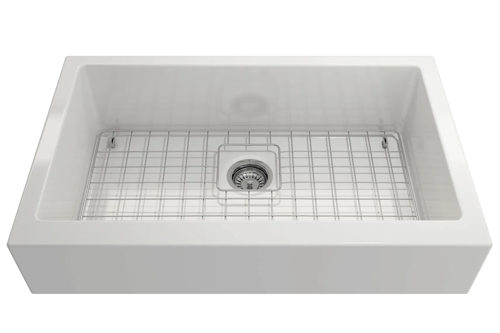 BOCCHI Nuova 34" Fireclay Retrofit Farmhouse Sink with Accessories, White, 1551-001-0120