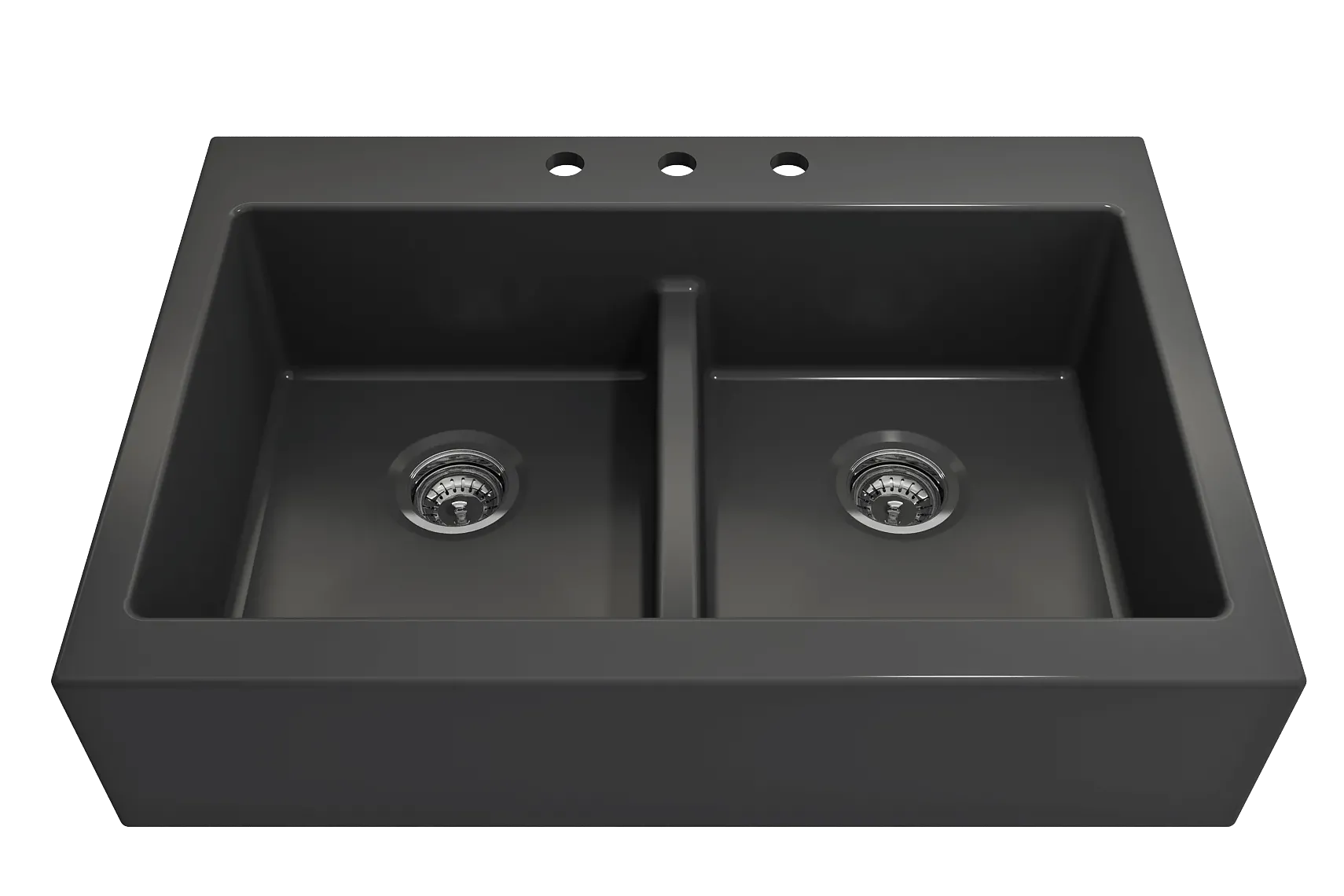 BOCCHI Nuova 34" Fireclay Retrofit Drop-In Farmhouse Sink with Accessories, 50/50 Double Bowl, Matte Dark Gray, 1501-020-0127