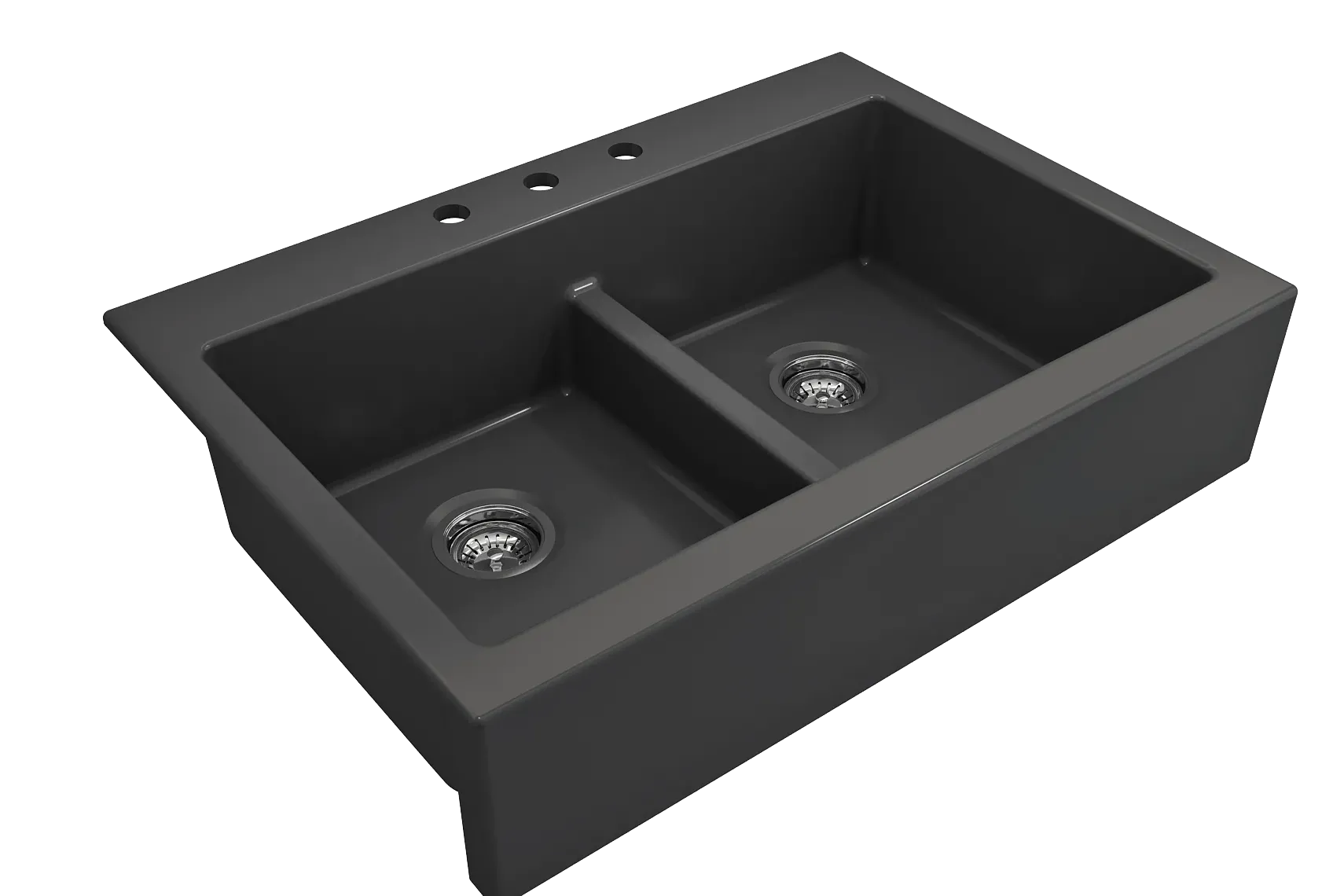 BOCCHI Nuova 34" Fireclay Retrofit Drop-In Farmhouse Sink with Accessories, 50/50 Double Bowl, Matte Dark Gray, 1501-020-0127