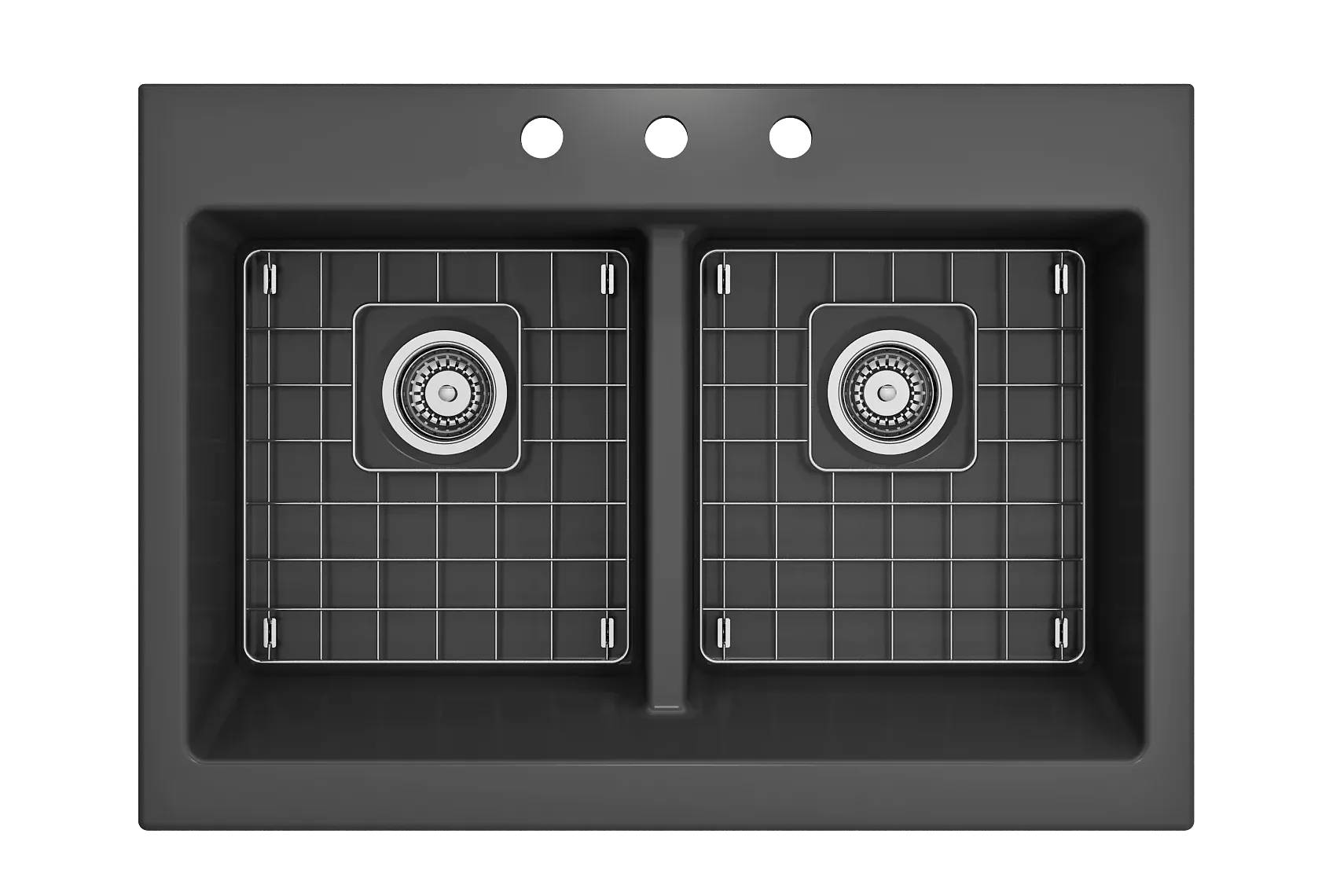 BOCCHI Nuova 34" Fireclay Retrofit Drop-In Farmhouse Sink with Accessories, 50/50 Double Bowl, Matte Dark Gray, 1501-020-0127