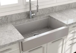 BOCCHI Nuova 34" Fireclay Retrofit Farmhouse Sink with Accessories, Matte Gray, 1551-006-0120