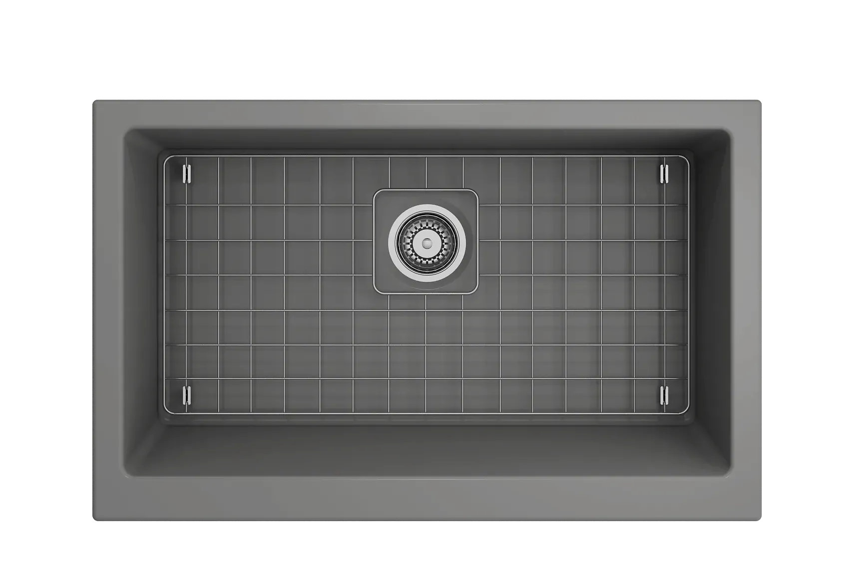BOCCHI Nuova 34" Fireclay Retrofit Farmhouse Sink with Accessories, Matte Gray, 1551-006-0120