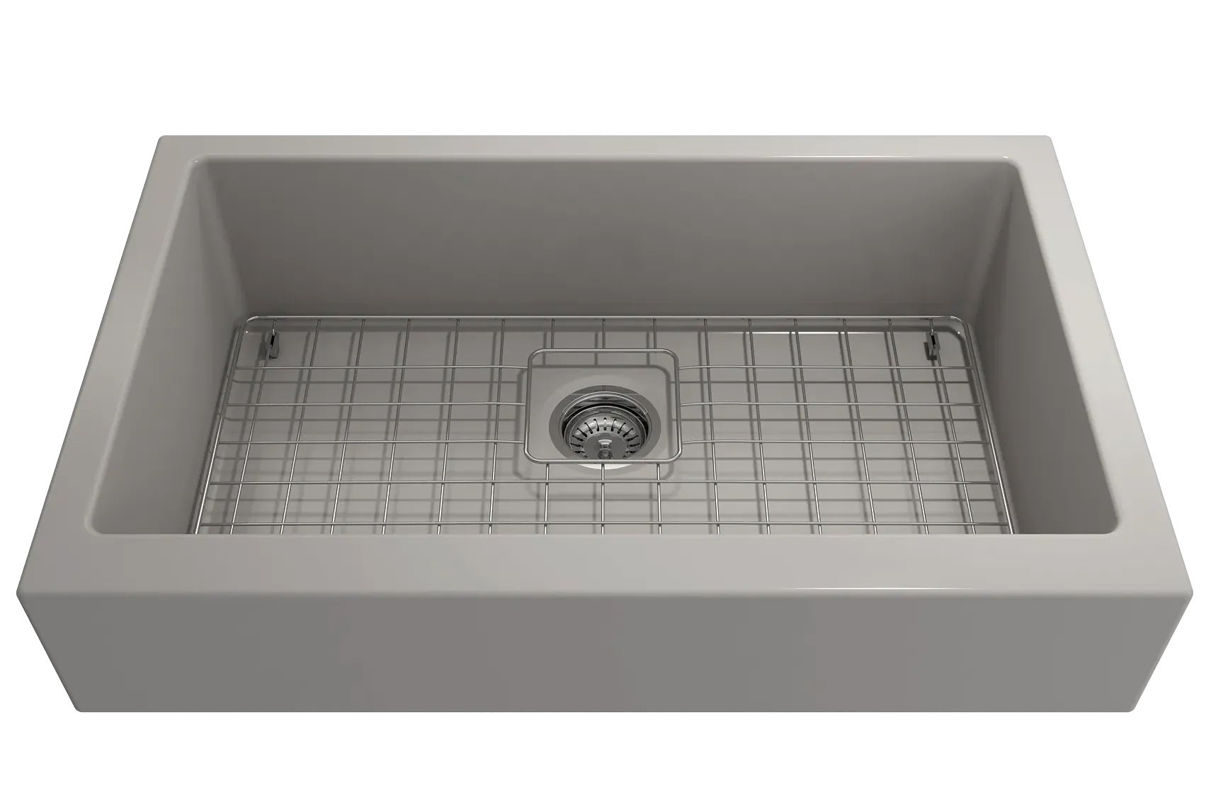 BOCCHI Nuova 34" Fireclay Retrofit Farmhouse Sink with Accessories, Matte Gray, 1551-006-0120